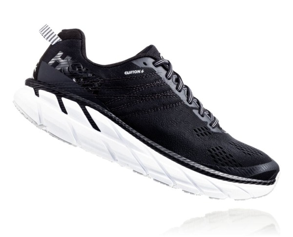 Hoka One One Clifton 6 Womens UK - Black / White Running Shoes - UCWIG4695